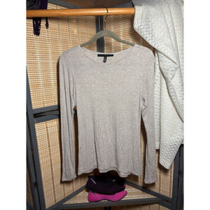 White House Black Market Long Sleeve Oatmeal Heather Tee S